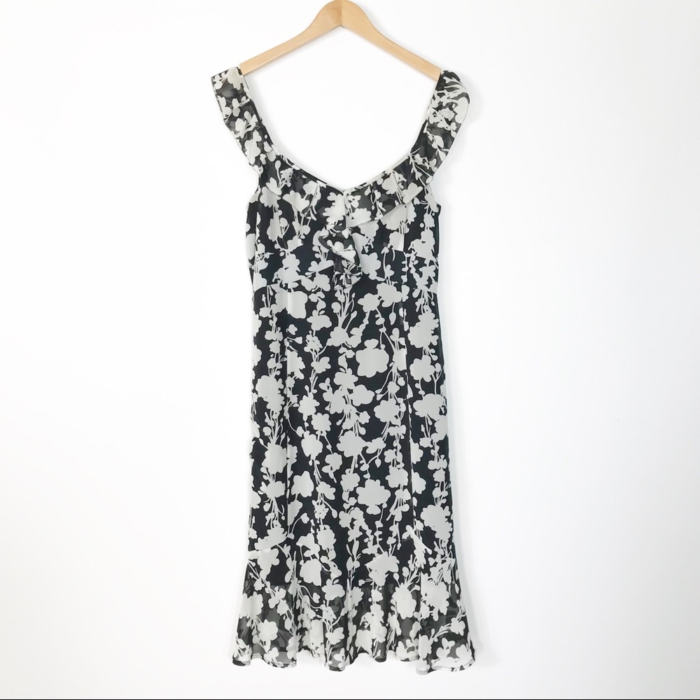 LOFT Black & White Floral Summer Dress - 10